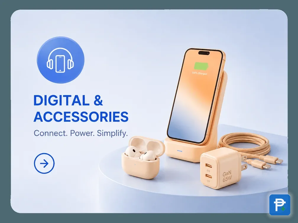 Digital and accessory lines laid out for a store category shot, the shelves these five picks come from